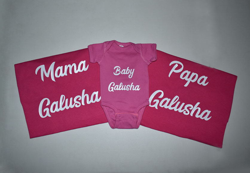 mama, papa and baby galusha shirts