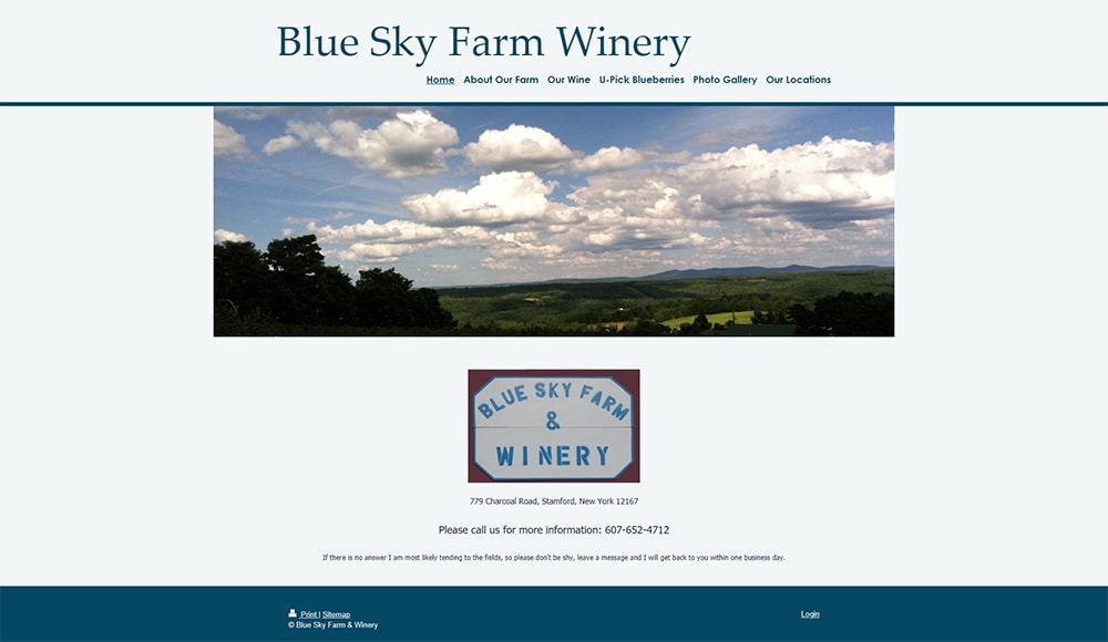 Blue Sky Farm Winery Website