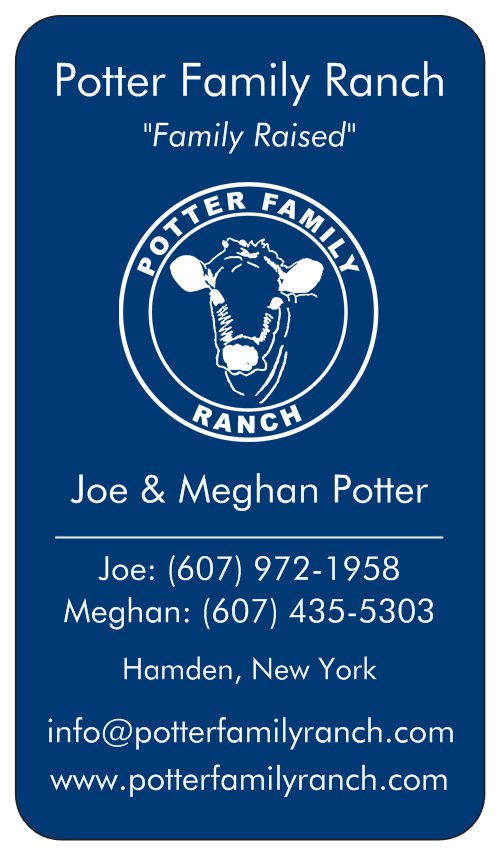 business card for Potter Family Ranch