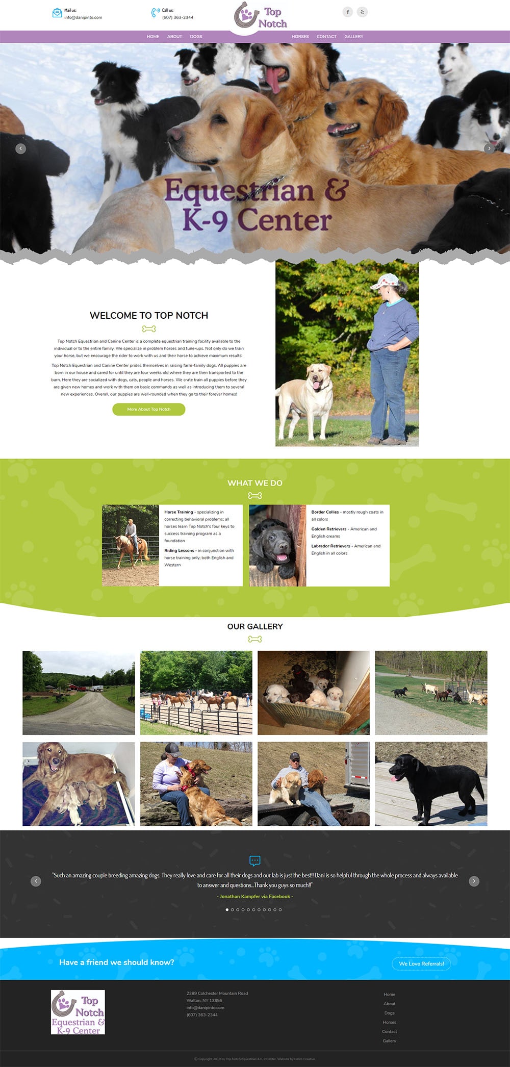 Top Notch Equestrian & Canine Center Website